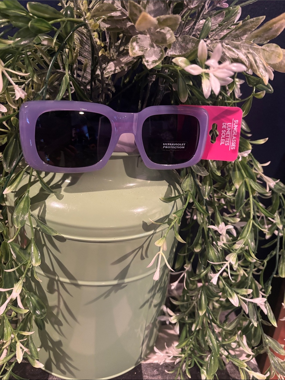 Chunky Lavender Rectangular Sunglasses - Black Lenses